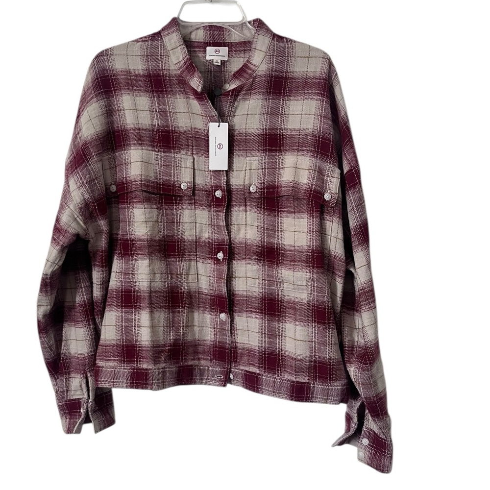 Ag Adriano‎ Goldschmied Burgundy and Cream Smith Plaid Shirt Jacket NWT Medium